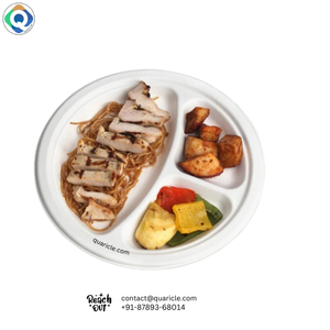 Venta al por mayor de plato redondo de bagazo desechable de 9 y 10 pulgadas con 3 compartimentos para servir alimentos de alta calidad a precios minoristas baratos - Product Image 3