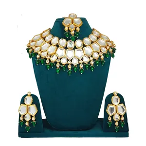ชุดสร้อยคอเจ้าสาวแบบ Kundan Meenakari ชุบทอง 24K แบบไม่เจียระไน เครื่องประดับชั้นดีสำหรับงานแต่งงาน - Product Image 1