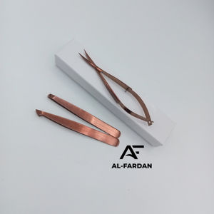 Rose Gold Squared Slanted Tip Eyebrow <b>Tweezers</b> Set Sustainable Steel Spring Scissors Custom Logo Card Boxes Pointed Tip Type - Product Image 1