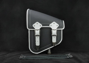 กระเป๋าหนังแท้สีดำและสีขาวสำหรับขี่มอเตอร์ไซค์กระเป๋าสวิงซ้ายกันน้ำ - Product Image 5