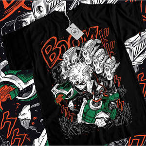 Bakugou Izuku Midoriya T-<b>Shirt</b> 100% Cotton Jersey <b>Compressed</b> with DTG Print <b>Design</b> <b>Custom</b> Label 240g Fabric Long Length - Product Image 1