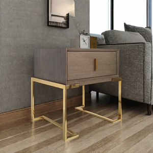 Mesita de Noche de Madera de Acacia Resistente y Personalizable con Patas de Metal Modernas, Mueble de Dormitorio, Fabricada en Vietnam - Product Image 1