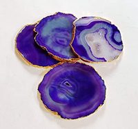 Sous-verres en Agate Violette Faits Main de Luxe Écologiques, en Pierre de Sel Naturelle, Plaqué Or, Décoration d'Intérieur en Gros à Vendre