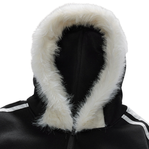 Men's <b>Black</b> Faux Fur Lined <b>Zip</b> Up <b>Hoodie</b> Oversized Streetwear Sweatshirt with Pocket for Autumn Winter - Product Image 3
