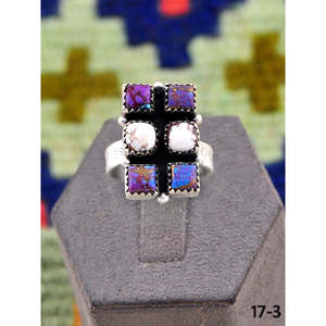 Bague ajustable de style sud-ouest, faite à la main, avec dahlia violet, cheval sauvage, magnésite, argent sterling, incrustation naturelle, sertissage clos, cadeau - Product Image 4