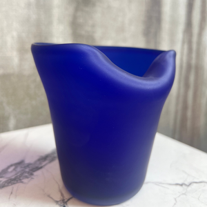 Three Piece Bathroom Set in Frosted Blue Murano Glass with Gold Pump Includes <b>Tumbler</b> Soap Dish and Dispenser Made in Italy - Product Image 5