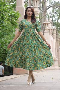 Robe maxi décontractée pour femmes, couleur verte unie, 100% coton, respirante, écologique, de haute qualité, pour tous les jours, occasion spéciale, prix de gros - Product Image 5