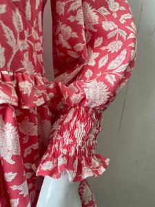 Nouvelle arrivage de mini-robe en coton à imprimé floral faite à la main avec des manches élégantes robe courte d'été imprimée - Product Image 3