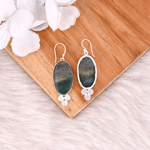 Superbe boucle d'oreille pendante en laiton plaqué argent avec pierre naturelle Agate Sanguine pour femme - Fournisseur de bijoux personnalisés - Product Image 4