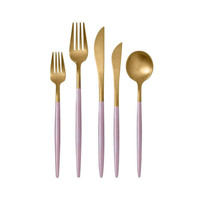 Ensemble de couverts durables en laiton massif, collection 2 Brother's, design classique, 5 pièces, revêtement émaillé violet, couverts personnalisés pour restaurant