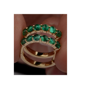 Boucles d'oreilles en pierre d'émeraude en or massif 14k, bijoux indiens pour fiançailles et mariage, nouveaux Designs élégants - Product Image 5