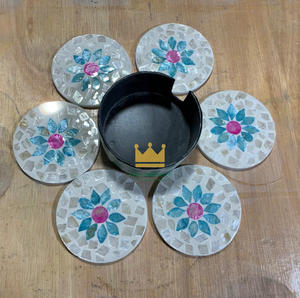 Juego de 6 posavasos redondos con Incrustaciones de nácar con soporte Patrón de flores Drinkware Tapetes y almohadillas más vendidos - Product Image 1