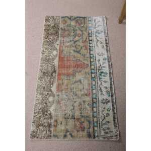 Tapis turc 2,1 x 4,1 pieds, petit tapis vintage, tapis floral marron et bleu - Product Image 1