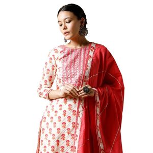 Traje Sharara estampado en blanco rosa con detalles florales Butti Zari para festivales indios tradicionales y ropa de fiesta de bodas - Product Image 4