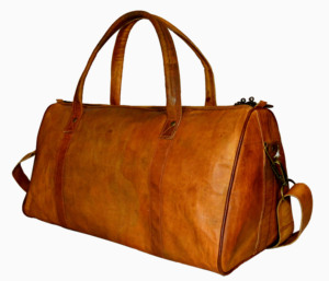 Vintage Luxury Brown Goat Leather Duffle <b>Luggage</b> Bag Stylish Large Capacity Front Pocket Weekender Travel Sport Gym Durable - Product Image 1