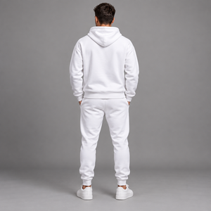 Custom <b>Mens</b> <b>White</b> Tracksuit Set Pullover Hoodie and <b>Joggers</b> with Custom Logo Two Piece Casual Streetwear Suit - Product Image 2