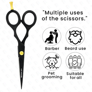 Ciseaux de coupe de cheveux noirs en acier inoxydable Logo personnalisé ciseaux professionnels pour Salon 5.5 vis en or repose-doigt réglable - Product Image 4