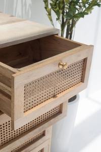 Armoire de rangement moderne pour salon en bois de manguier massif et en rotin, 5 tiroirs, grande capacité - Product Image 4