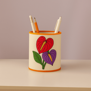 Artisan Desk Organizer Eco-Friendly <b>Stationery</b> <b>Holder</b> Custom Gift Gift Accessory or Boutique Decor Item Protea Flower Embroidery - Product Image 2