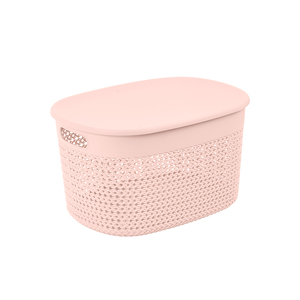 Hokori Japanese Woven Storage <b>Basket</b> with Lid Multi-Purpose <b>Plastic</b> Organizer with Handle for Clothes, Books, and Toys - Product Image 1