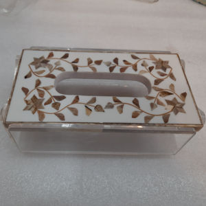 Boîte à mouchoirs moderne de luxe en acrylique et incrustation d'os Porte-serviettes décoratif en papier et MDF pour la maison, l'hôtel et le bureau - Product Image 1