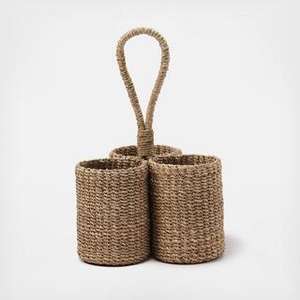 High Quality Seagrass <b>Utensil</b> <b>Holder</b> 3-Compartment Handwoven Organizer with Handle Natural Flatware <b>Holder</b> for <b>Kitchen</b> Tableware - Product Image 6