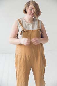 Femmes été décontracté longue combinaison en lin coupe ample grande taille barboteuse solide sans manches col en v Style doux avec taille naturelle - Product Image 2