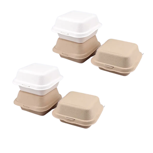 Emballage de fast-food jetable écologique accepté par OEM Stratification mate de boîte de burger de bagasse/pulpe de bambou en relief pour emporter - Product Image 3