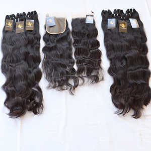 Vente en gros de paquets de cheveux humains indiens, tissage de cheveux vierges droits, cuticules alignées, paquets bruts avec fermeture en dentelle suisse HD - Product Image 2