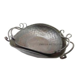 Oval Glass Serving Tray with <b>Copper</b> Metal <b>Frame</b> and Elegant Curved Scrollwork Decofor Dining and Decorative Display - Product Image 5