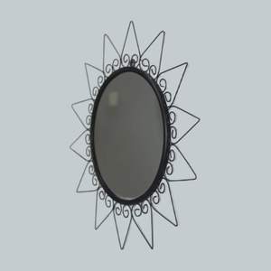 Handcrafted Tempered Glass Round <b>Mirror</b>, <b>Black</b> Geometric Frame - Product Image 2