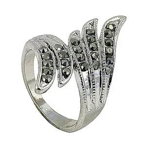Anillo de Cóctel con Forma de Alas de Ónix Negro, Chapado en Plata 925, Acero Inoxidable, Joyería Vintage para Mujer, Uso Diario y de Fiesta - Product Image 1
