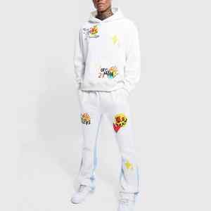 2025 fabricant de gros imprimé personnalisé hommes survêtement empilé à capuche manches longues avec logo avant prix raisonnable ensemble délavé - Product Image 1