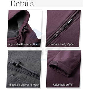 Veste Softshell pour femme, capuche amovible, doublure en polaire, longue, chaude, coupe-vent, rouge violacé - Product Image 4