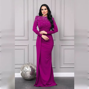 Vestido de Noche Largo Elegante con Estampado, de Satén, con Mangas Cortas y Cristales Decorativos, Estilo Vintage, para Fiesta Formal, para Mujer - Product Image 4