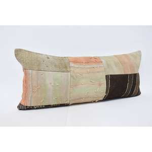 <b>Beige</b> Wool Kantha Patchwork Pillow 16x36 Inch Vintage Floral Embroidered <b>Cushion</b> for Home Decor 18x18 Inch Woven Decorative Sofa - Product Image 3