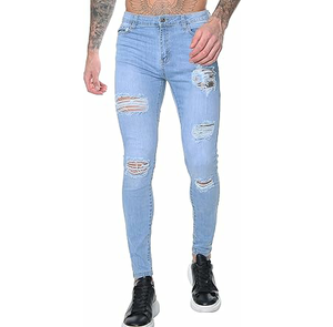 Pantalones Vaqueros Ajustados de Mezclilla Desgastada para Hombre, Cintura Media, Rectos, Transpirables, de Alta Calidad, Tejido de Spandex/Algodón - Product Image 4