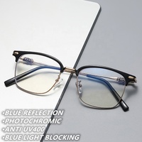 Lunettes Photochromiques Métal TR90 Premium pour Hommes, Reflet Bleu, Carrées, Optiques Pêche, Noir et Or, 2026
