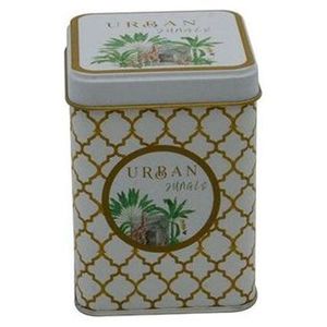 Boîte Métallique Carrée 0.5L 75x75x102mm Couvercle Glissant Recyclable Jungle Tropicale Design-un Paradis Luxueux pour Nature Menthe Biscuit Candy - Product Image 1