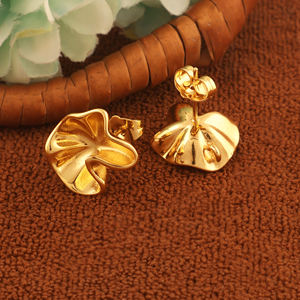 Classic <b>finely</b> detailed and crafted 18k gold plating <b>stud</b> <b>earrings</b> for women crumpled paper texture <b>stud</b> <b>earring</b> anti tarnish - Product Image 6