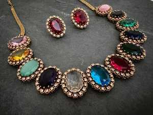 2025 venta al por mayor de moda de color circón pendiente collar conjunto de joyas para mujeres joyería de boda Artificial - Product Image 2