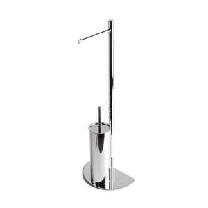 Chrome-Plated <b>Toilet</b> <b>Brush</b> <b>Holder</b> and Roll Stand with Half-Moon Base - Product Image 1