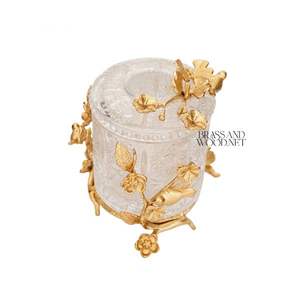 Boîte à mouchoirs en cristal avec motif floral et d'oiseaux en laiton doré, porte-mouchoirs décoratif de luxe pour la décoration de la maison - Product Image 2