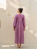 Robe midi oversize bohème 100 % coton à col en V, taille ample, manches bouffantes, motif uni, écologique, lavable, respirante, teinte unie
