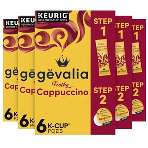 Gevalia Frothy 2-<b>Step</b> Cappuccino Espresso Coffee Pods & Froth Packets Kit (36 ct Pack, 6 <b>Boxes</b> of 6 Pods with Packets) - Product Image 5