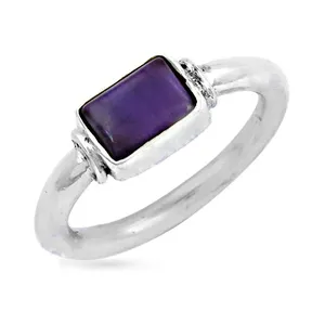 Bague de fiançailles pour femme en argent sterling 925 avec améthyste, sertissage géométrique, style classique, bijou cadeau - Product Image 3