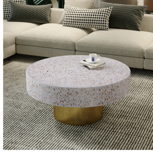 Mesa de centro multiusos floral con incrustaciones de hueso muebles blancos de diseño minimalista de lujo hechos a mano - Product Image 1