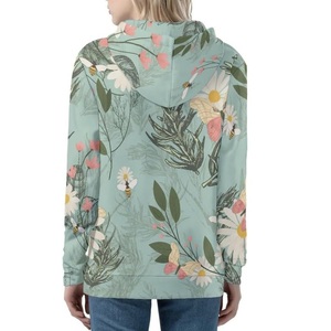 Precio al por mayor de las mujeres 100% de algodón de manga larga de cuello redondo hombro pendiente impreso Color cómodo Casual Zip Hoodie mejor precio - Product Image 4