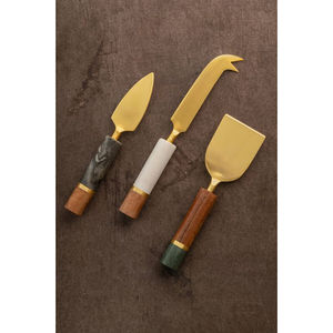 Ensemble d'argenterie en acier inoxydable Ensemble de fromage design de table avec manche en marbre et en bois Couverts Accessoires de cuisine Fourniture - Product Image 1