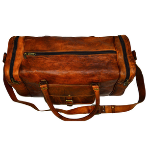 Brown Handmade Luxury Genuine Buffalo Leather Sport Duffel Bag Vintage Large Capacity Travel Weekender <b>Luggage</b> Waterproof Zipper - Product Image 4